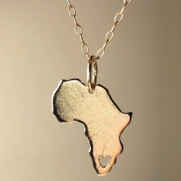 18kt Gold Africa Necklace Map Handmade By Africandreamland Jewelry - Real Gold Africa Pendant Necklace 18kt Gold Africa Necklace Map Handmade By Africandreamland Jewelry - Real Gold Africa Pendant Necklace