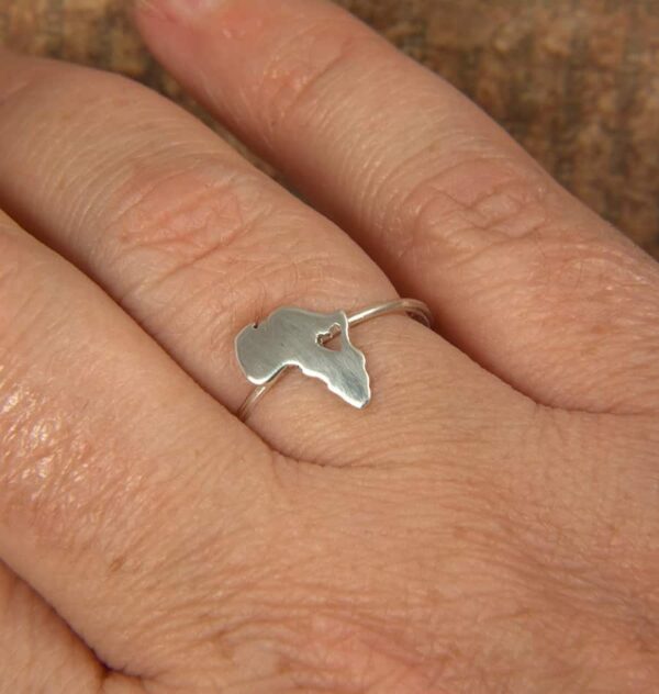 africa map ring in silver
