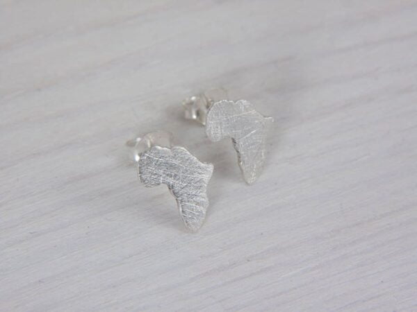 tiny silver africa map earrings