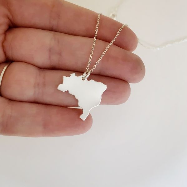 detail brazil map pendant in sterling silver handmade in Barcelona by AfricanDreamland